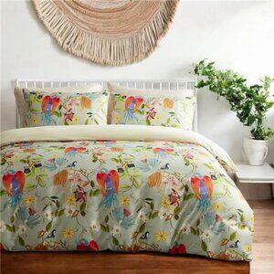 NEW Anthro Boho Queen King Floral Bird Print Bedding Duvet Floral Sham Case Set
